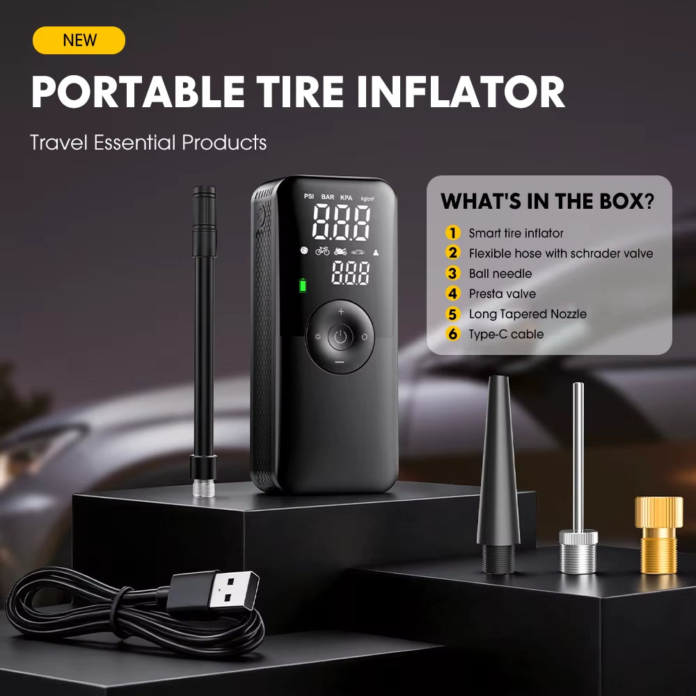 Rechargeable Tire Inflator Digital Cordless Car Tyre Inflator for Motocycle Bicycle Balls Portable Compressor Air Pump